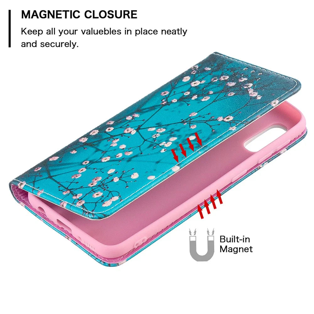 Pattern Printing Auto-absorbed PU Leather Stand Case for Samsung Galaxy A10e/A20e - Plum Blossom - 6