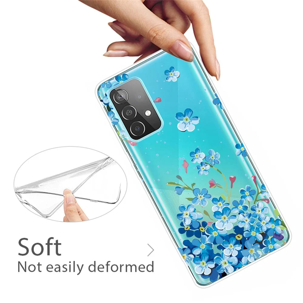 Pattern Printing Soft TPU Cell Phone Cover Shell for Samsung Galaxy A52 4G/5G / A52s 5G - Blue Flower - 2