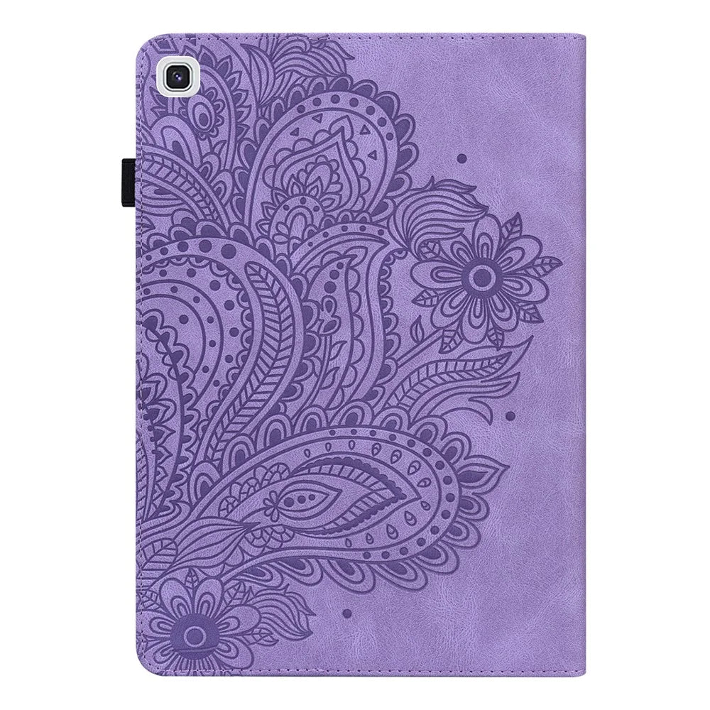 Imprinted Flower Pattern Leather Wallet Stand Tablet Protective Shell for Samsung Galaxy Tab A7 10.4 (2022) / (2020) - Purple - 2