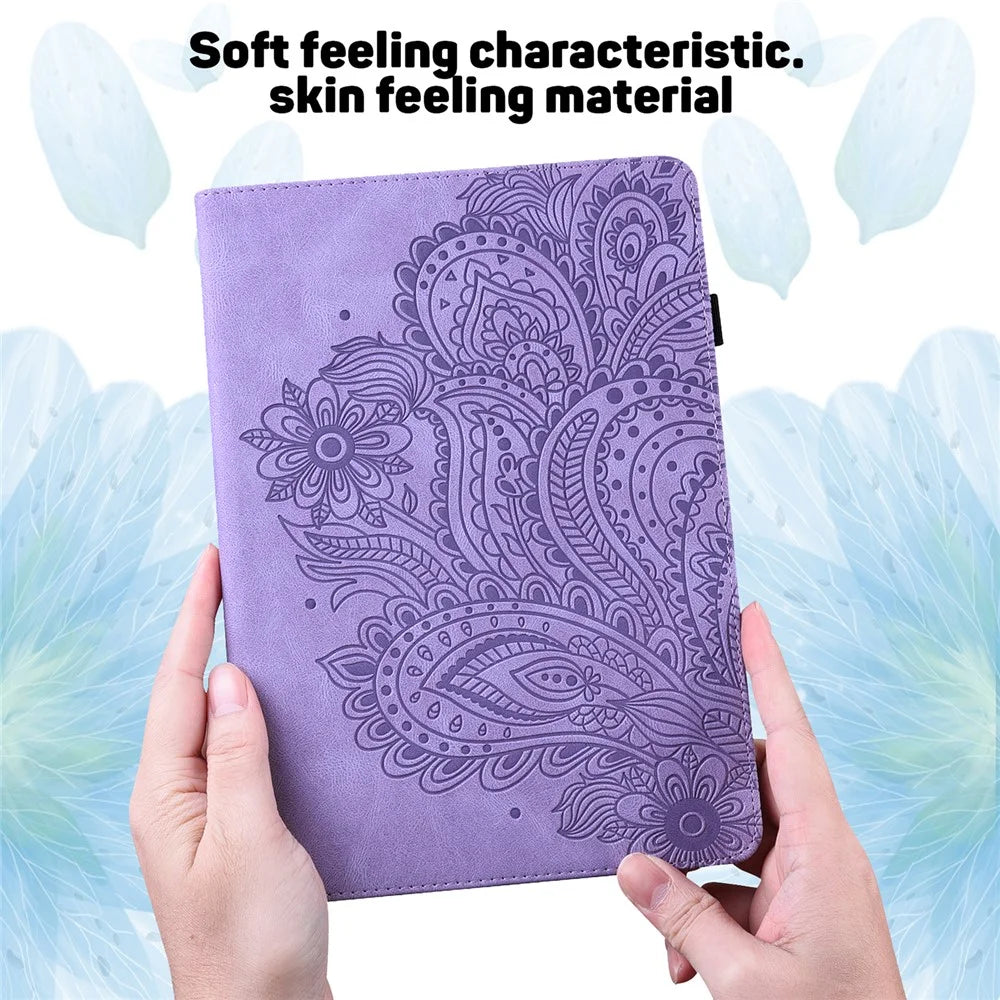 Imprinted Flower Pattern Leather Wallet Stand Tablet Protective Shell for Samsung Galaxy Tab A7 10.4 (2022) / (2020) - Purple - 5