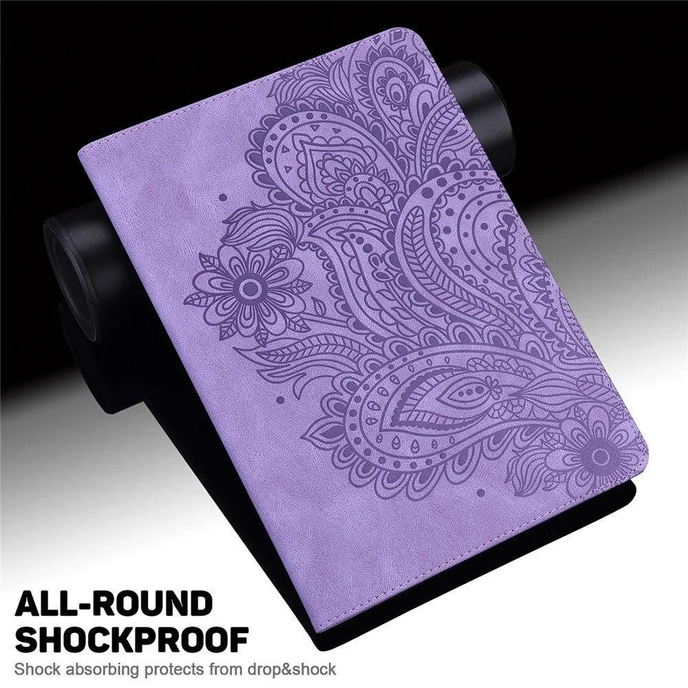 Imprinted Flower Pattern Leather Wallet Stand Tablet Protective Shell for Samsung Galaxy Tab A7 10.4 (2022) / (2020) - Purple - 6