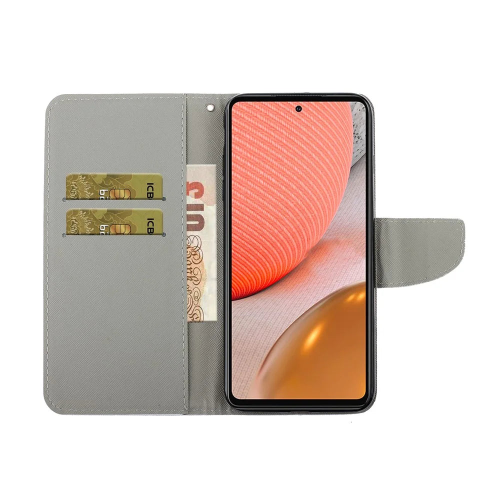 TPU + PU Leather Wallet Stand Phone Case with Lanyard for Samsung Galaxy A72 5G / A72 4G - Cat - 7