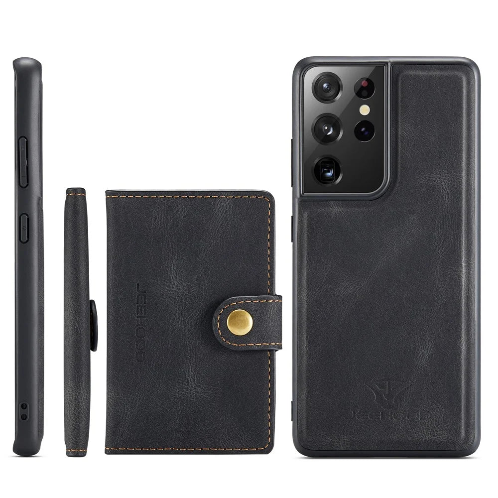 JEEHOOD Detachable 2 in 1 Magnetic Wallet Design Leather Coated TPU Case for Samsung Galaxy S21 Ultra 5G - Black - 3
