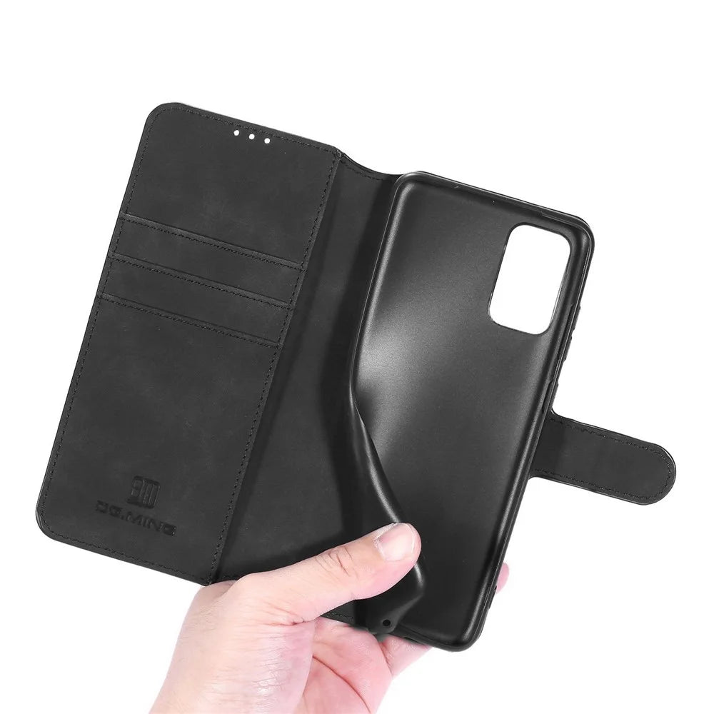 DG.MING For Samsung Galaxy A72 5G / A72 4G Shockproof Phone Case Retro Leather Wallet Stand Flip Cover - Black - 7