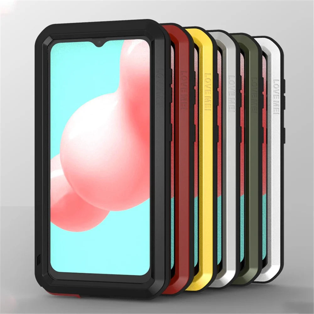 LOVE MEI Shockproof Dropproof Dustproof Powerful Phone Case with Tempered Glass Film for Samsung Galaxy A32 5G / M32 5G - Black - 5