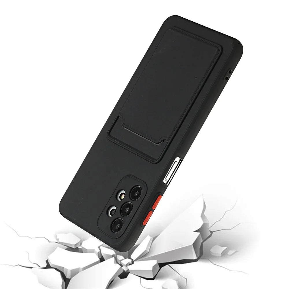 Well-Protected Soft TPU Phone Case with Card Holder Cover for Samsung Galaxy A52 4G/5G / A52s 5G - Black - 3