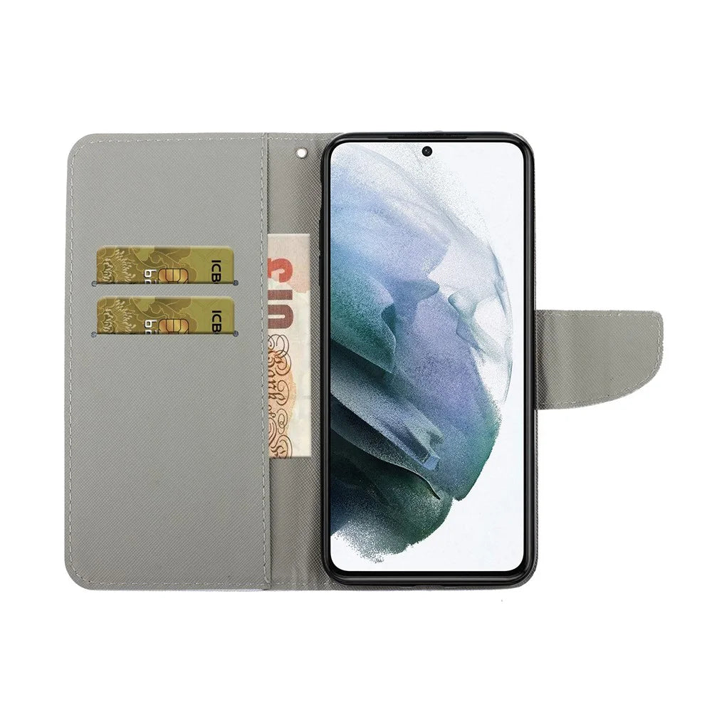 Colorful Pattern Printing PU Leather Wallet Stand Phone Cover Flip Case for Samsung Galaxy S21 FE - Flower - 6