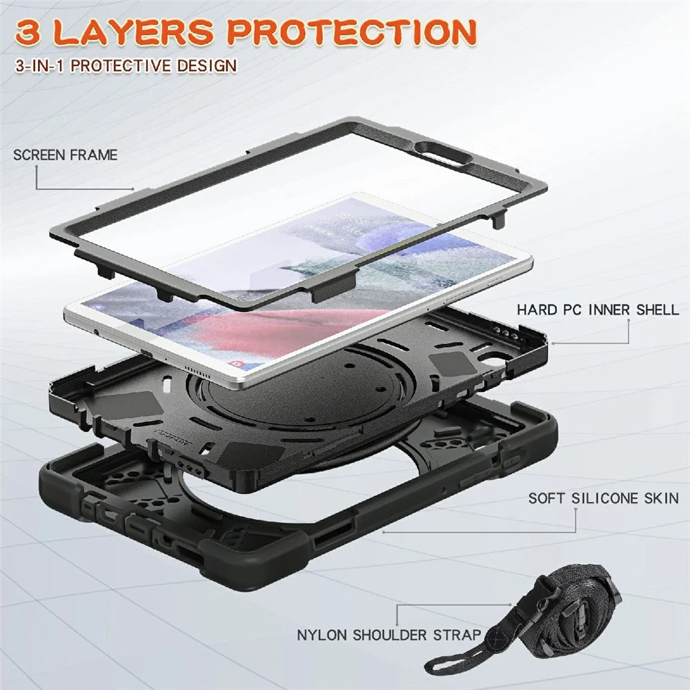 360 Degree Swivel Kickstand Design Hybrid Tablet Cover with Shoulder Strap (B Style) for Samsung Galaxy Tab A7 Lite 8.7-inch - Black/Black - 2