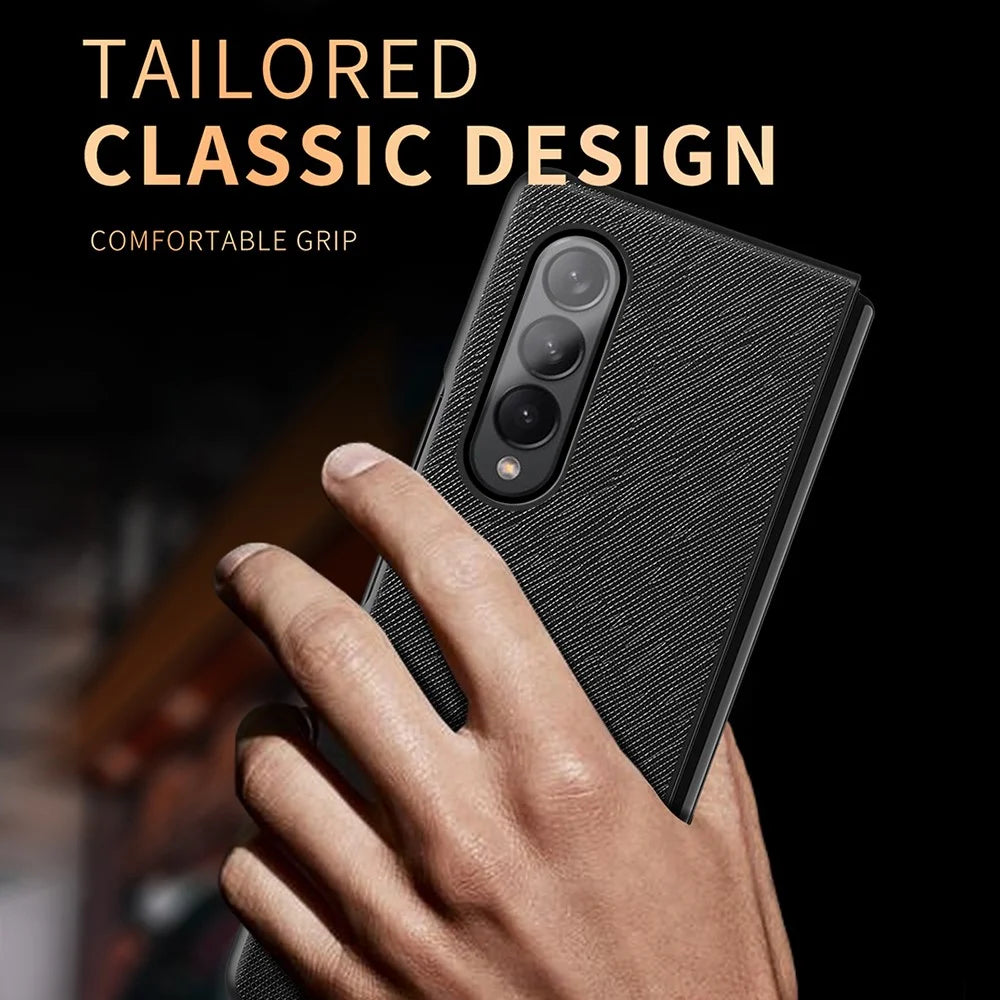 Cross Texture Leather Coated Hard PC Phone Case Shell for Samsung Galaxy Z Fold3 5G - Blue - 4
