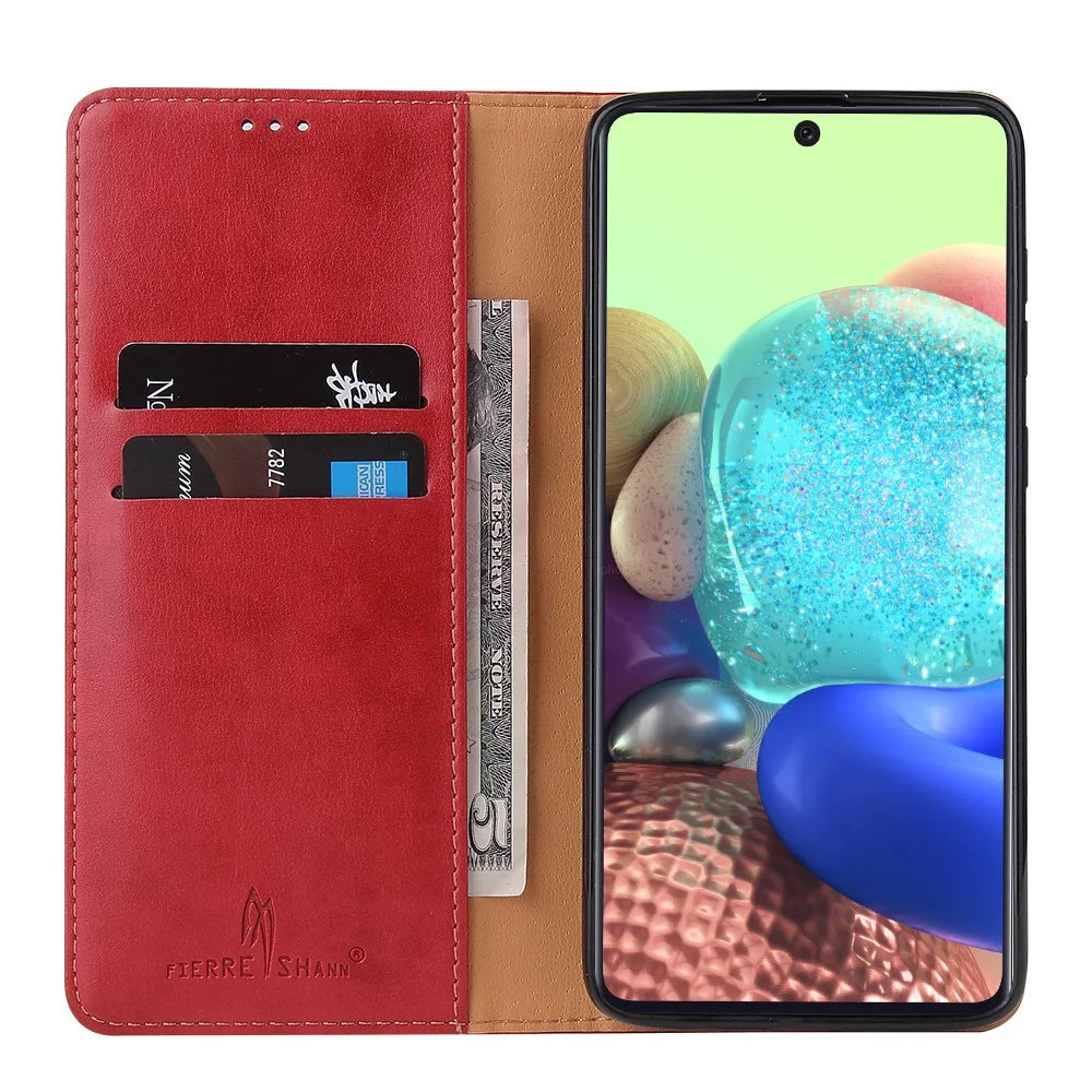 Phone Cover Wallet Design Genuine Texture PU Leather Stand Case for Samsung Galaxy A51 5G SM-A516 - Red - 4