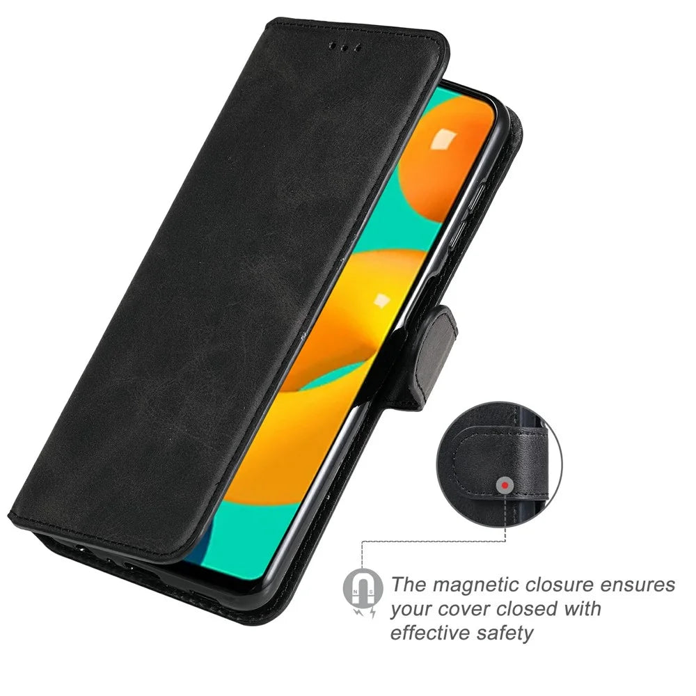 Classic Style Book-Style Flip Wallet Stand Design Leather Phone Case for Samsung Galaxy M32 (Global Version) - Black - 2