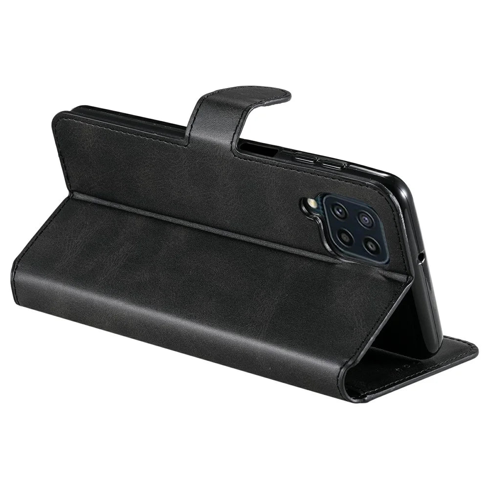 Classic Style Book-Style Flip Wallet Stand Design Leather Phone Case for Samsung Galaxy M32 (Global Version) - Black - 5