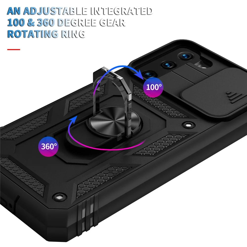Kickstand 3-in-1 TPU Protection Cover Shockproof PC Shell with Camera Slider for Samsung Galaxy S21 5G/4G - Black - 7