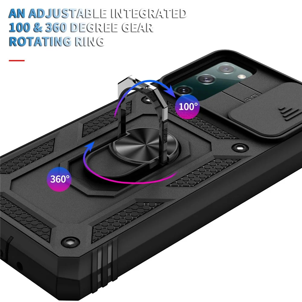 Camera Slider Design 3-in-1 TPU + PC + Metal Phone Cover Case for Samsung Galaxy S20 FE 2022/S20 FE 4G/S20 FE 5G/S20 Lite - Black - 7