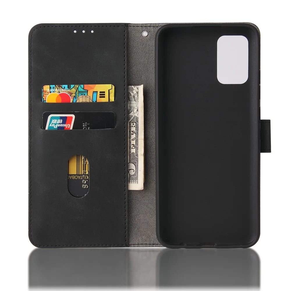 Magnetic Clasp Closure Skin-touch Leather Phone Wallet Shell Stand Case for Samsung Galaxy A03s (164.2mm) - Black - 5