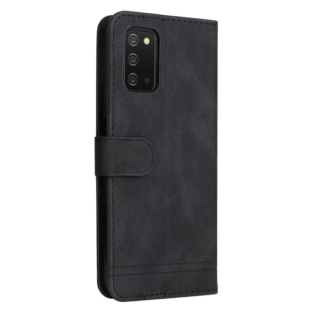 For Samsung Galaxy A03s (166.5mm) Leather Wallet Cases Skin Touch Phone Cover Stand with Strap - Black - 4