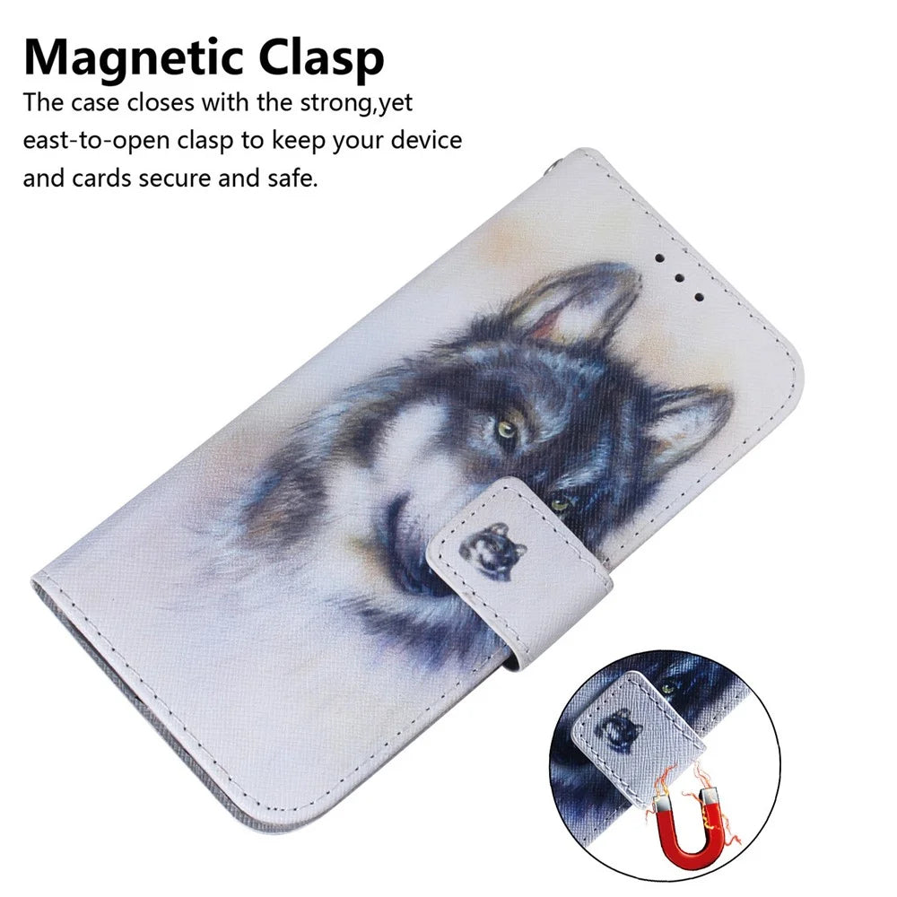 Pattern Printing Magnetic Clasp Stand Design Leather Phone Cover Protector with Wallet for Samsung Galaxy A03s (164.2mm) - Wolf - 6