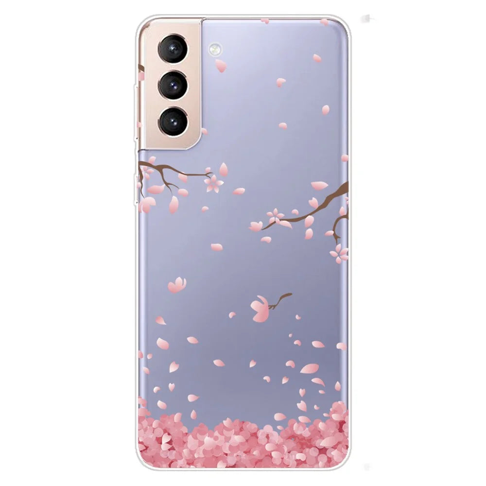 Pattern Printing Scratch-resistant Thin Soft TPU Mobile Phone Case Cover for Samsung Galaxy S22+ 5G - Pink Flower - 1