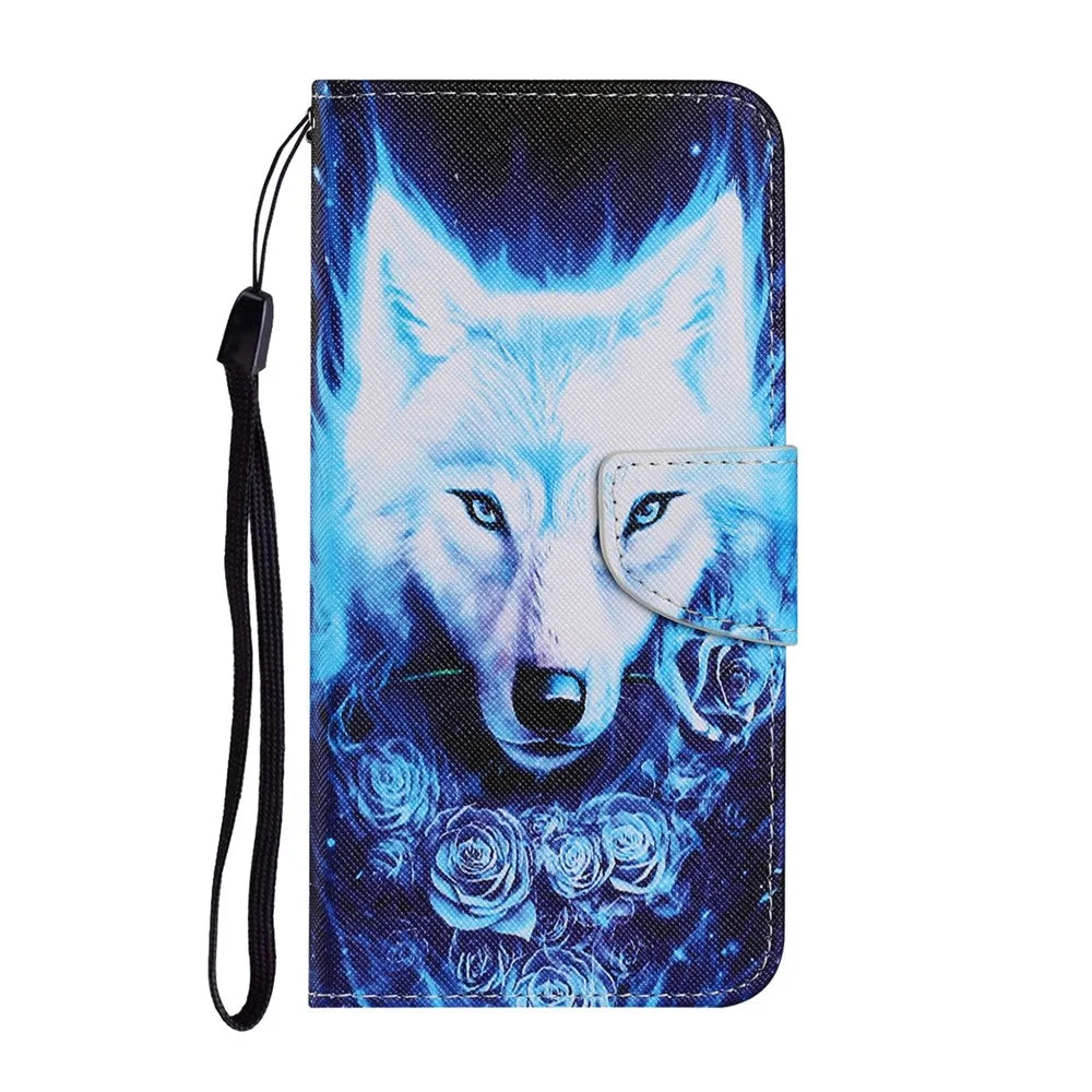 Full Protection Pattern Printing Leather Stand Wallet Case Phone Cover Protector with Wrist Strap for Samsung Galaxy S22 Ultra 5G - Rose and Wolf - 2