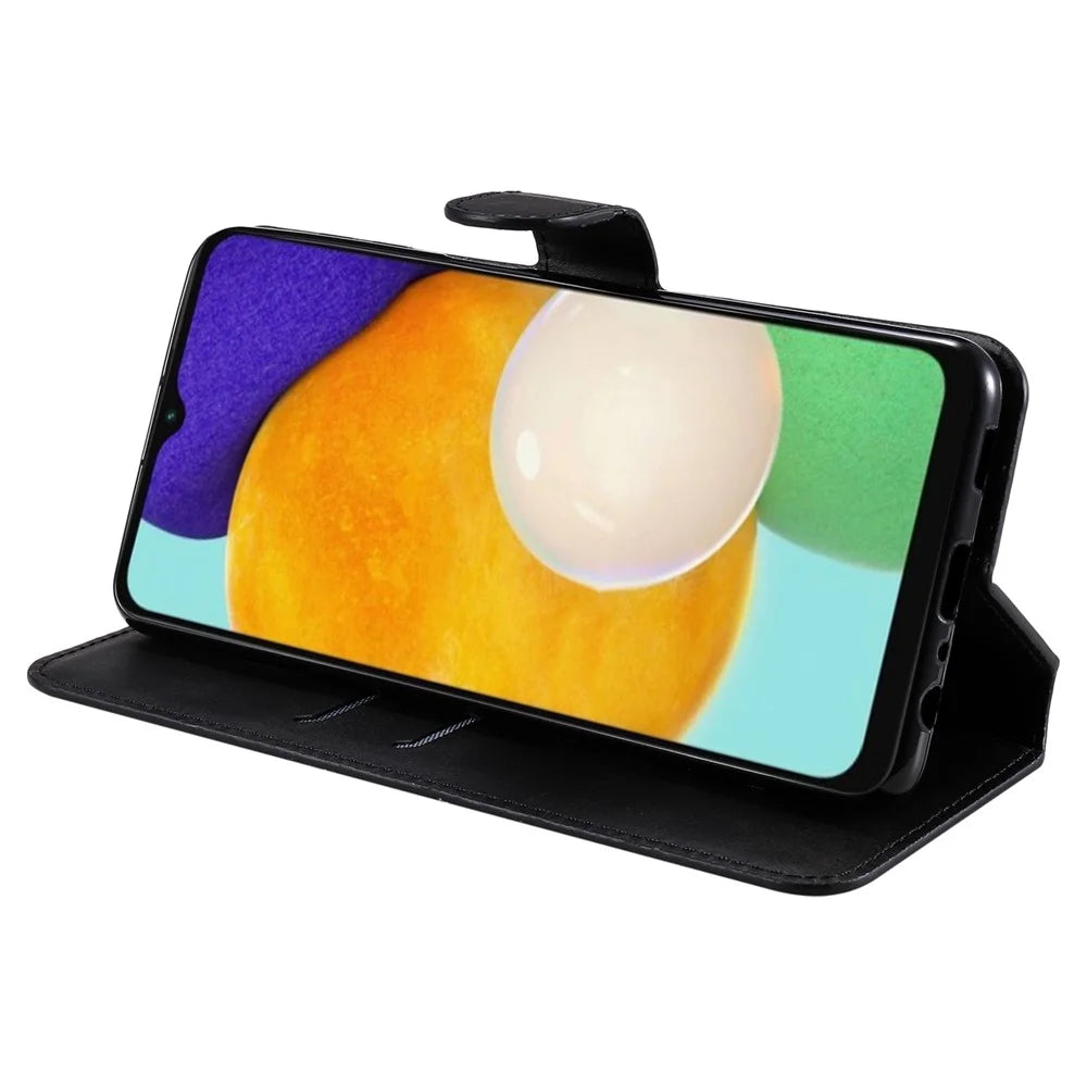 Classic Stand Flip Cover PU Leather Magnetic Closure Anti-Scratch Wallet Phone Case for Samsung Galaxy A13 5G / A04s 4G (164.7mm) - Black - 5