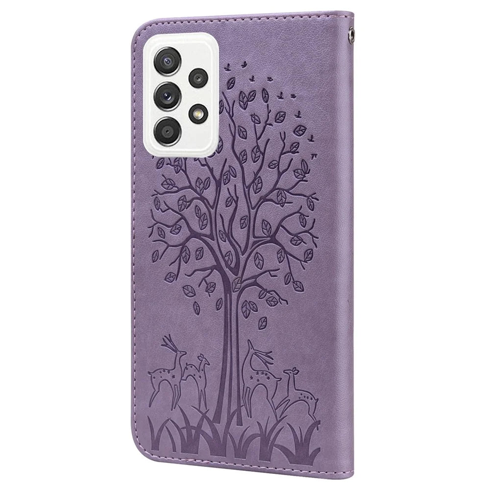 Deer Tree Pattern Imprint PU Leather Wallet Stand Phone Protective Case Cover for Samsung Galaxy A33 5G - Purple - 3