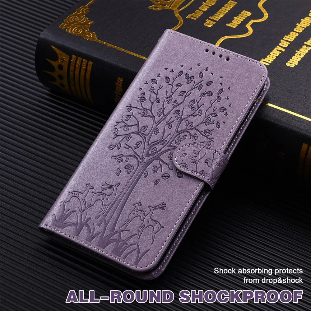 Deer Tree Pattern Imprint PU Leather Wallet Stand Phone Protective Case Cover for Samsung Galaxy A33 5G - Purple - 6