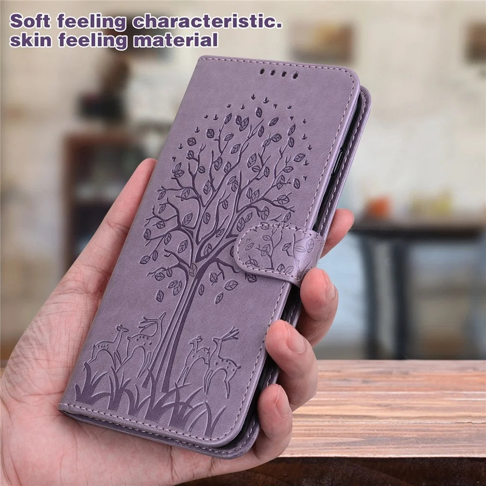 Deer Tree Pattern Imprint PU Leather Wallet Stand Phone Protective Case Cover for Samsung Galaxy A33 5G - Purple - 7