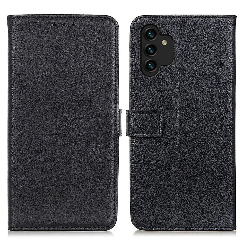 For Samsung Galaxy A13 4G Wallet Phone Case Full Protection Litchi Texture Magnetic Auto-absorbed PU Leather + TPU Stand Cover - Black - 1