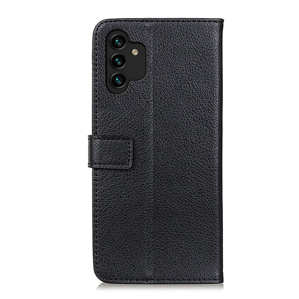 For Samsung Galaxy A13 4G Wallet Phone Case Full Protection Litchi Texture Magnetic Auto-absorbed PU Leather + TPU Stand Cover - Black - 3