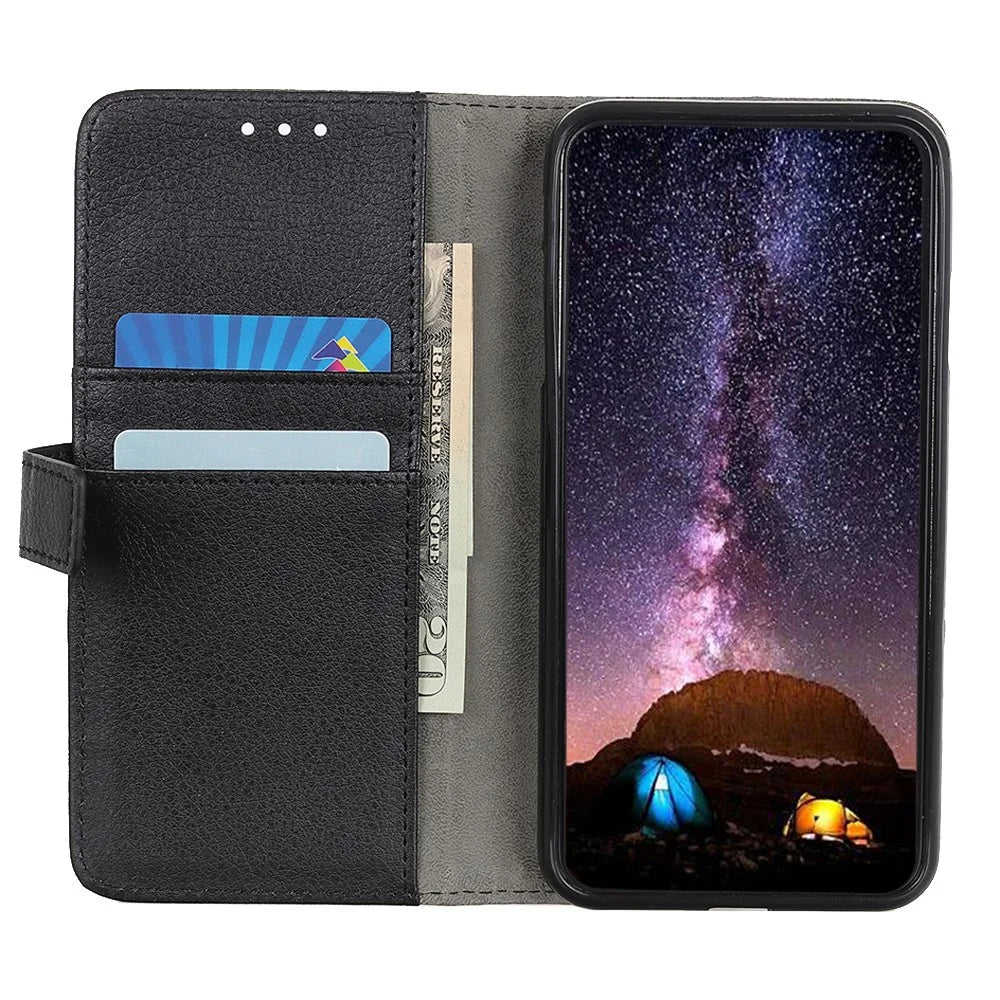 For Samsung Galaxy A13 4G Wallet Phone Case Full Protection Litchi Texture Magnetic Auto-absorbed PU Leather + TPU Stand Cover - Black - 5