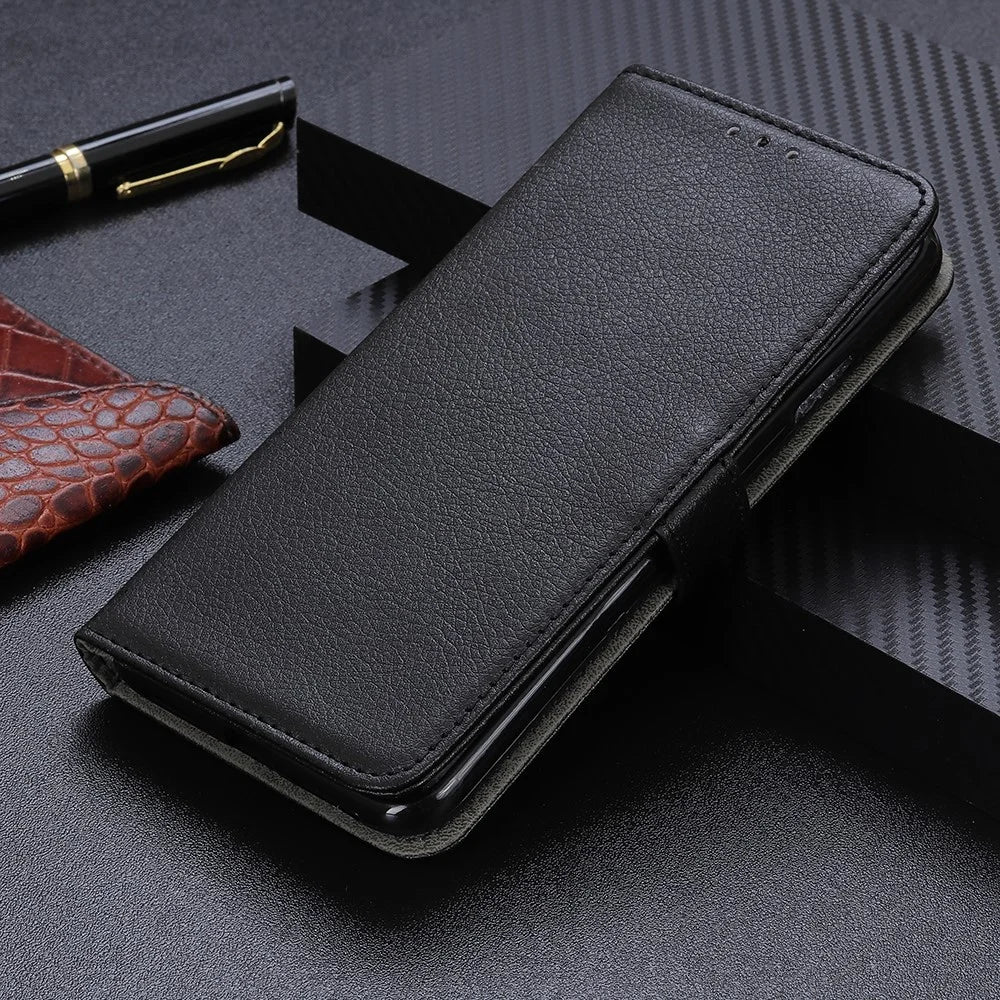 For Samsung Galaxy A13 4G Wallet Phone Case Full Protection Litchi Texture Magnetic Auto-absorbed PU Leather + TPU Stand Cover - Black - 6