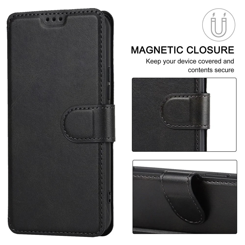 Vintage Texture Matte PU Leather Folio Flip Stand Case RFID Blocking Magnetic Wallet Cover for Samsung Galaxy S22 5G - Black - 2