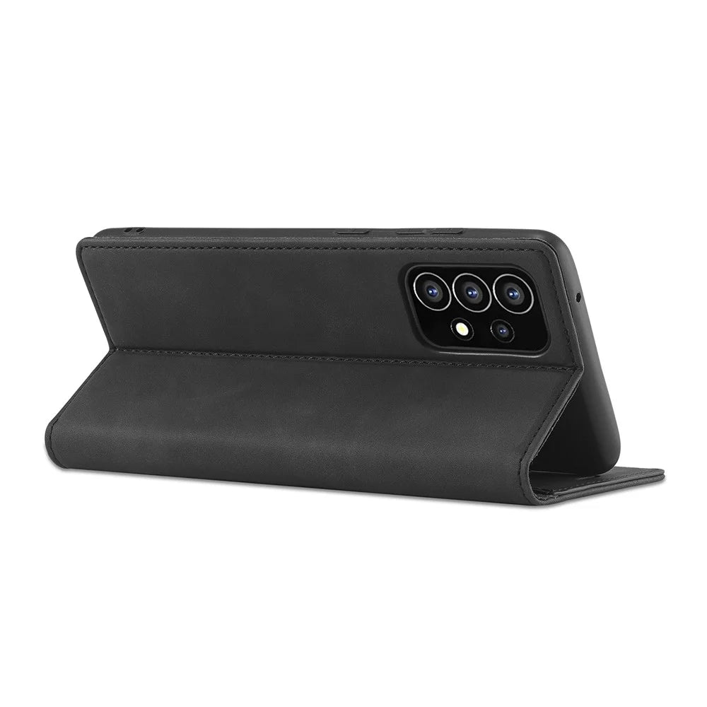 LC.IMEEKE Strong Magnetic Auto Closing PU Leather + TPU Stand Wallet Phone Case Phone Shell for Samsung Galaxy A53 5G - Black - 6