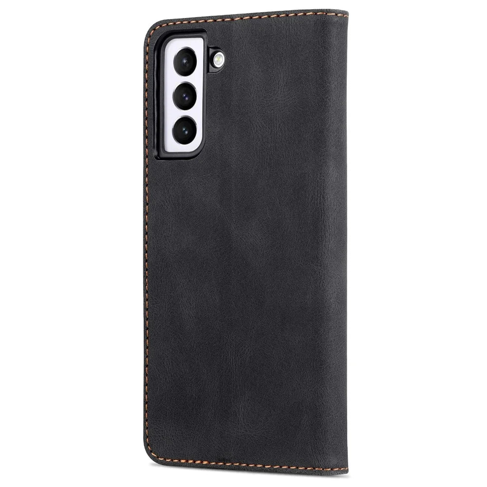 AZNS Mobile Phone Shell PU Leather Flip Wallet Case Stand Shockproof TPU Inner Phone Cover for Samsung Galaxy S21 FE 5G - Black - 3