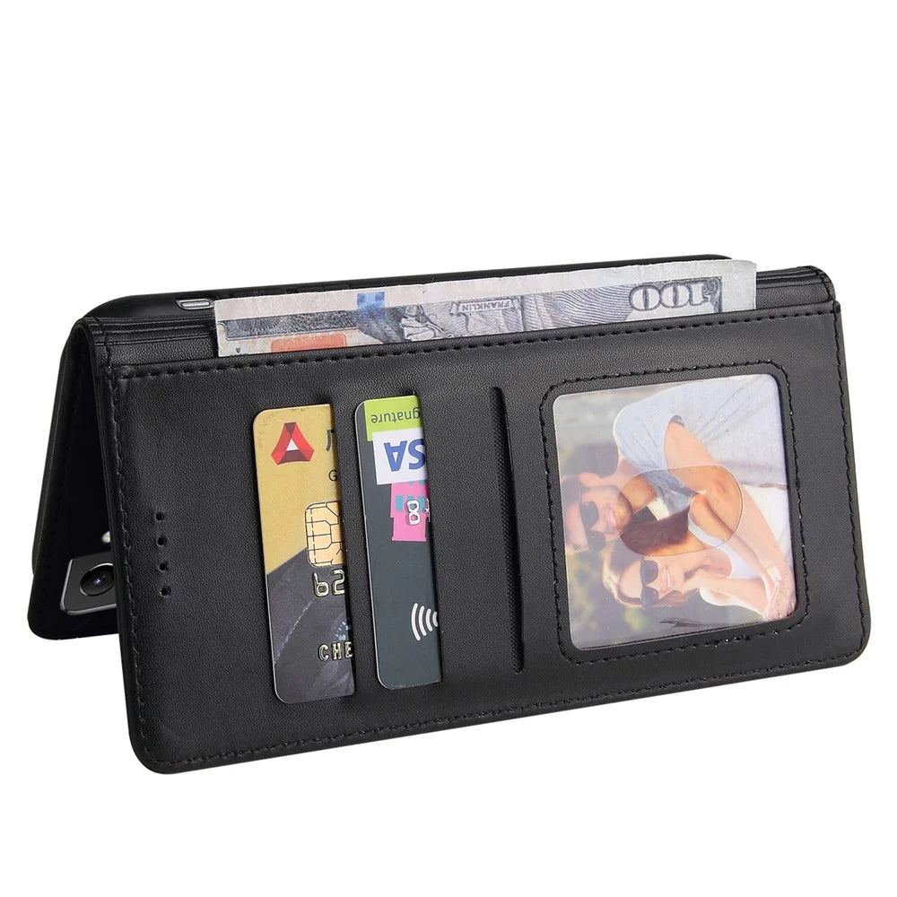 GQ.UTROBE 009 Series Splicing PU Leather Folio Flip Case Stand Magnetic Closure Phone Cover with Wallet for Samsung Galaxy S22 5G - Black - 5