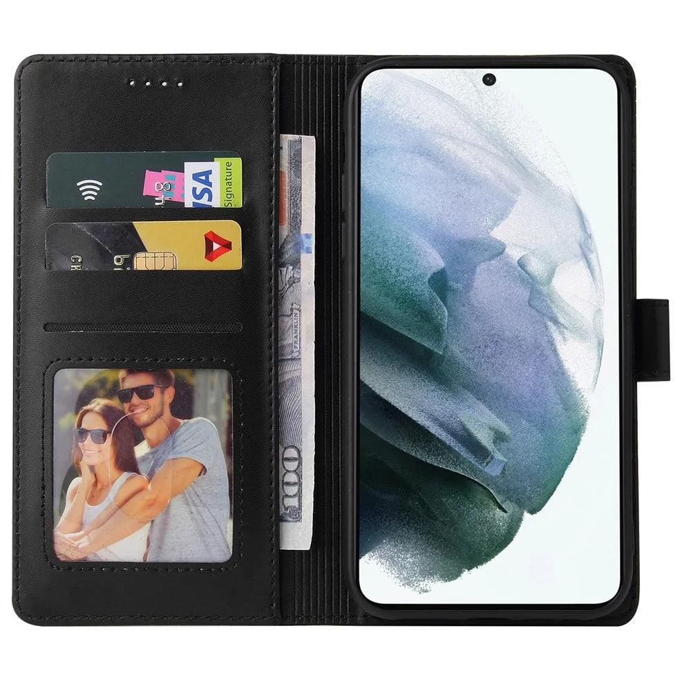 GQ.UTROBE 009 Series Splicing PU Leather Folio Flip Case Stand Magnetic Closure Phone Cover with Wallet for Samsung Galaxy S22 5G - Black - 6
