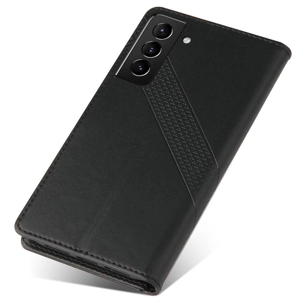 GQ.UTROBE 009 Series Splicing PU Leather Folio Flip Case Stand Magnetic Closure Phone Cover with Wallet for Samsung Galaxy S22 5G - Black - 7