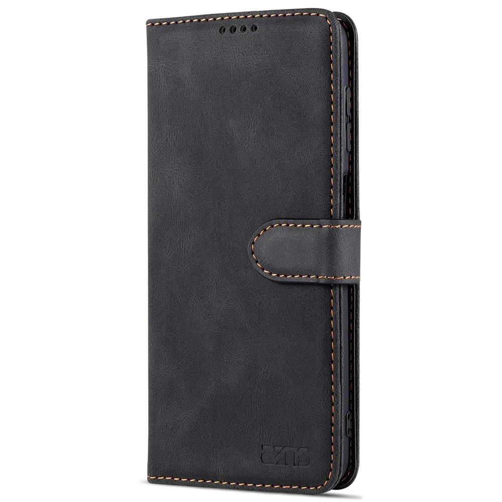 AZNS Full Protection Leather Case Scratch-proof Wallet Stand Phone Cover for Samsung Galaxy A22 4G (EU Version) - Black - 2