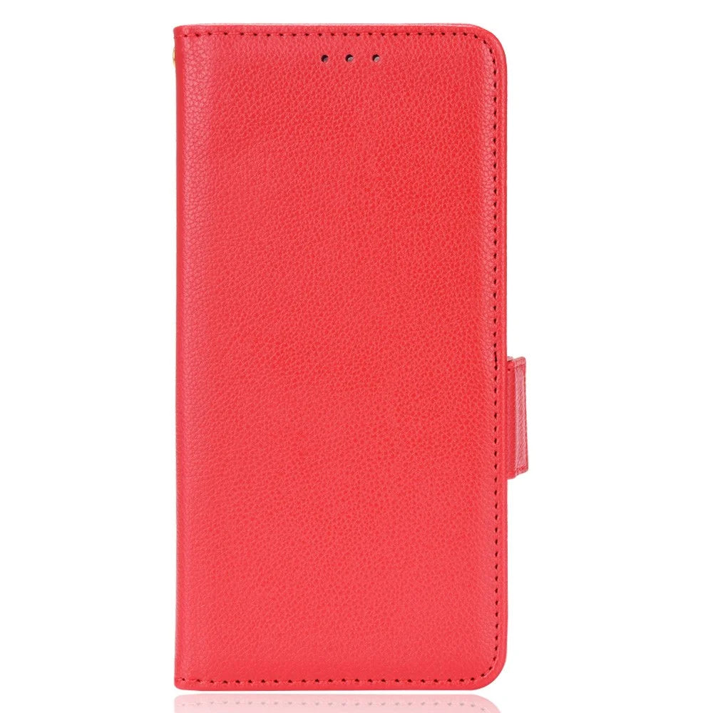 Litchi Texture Folio Flip Wallet Case Shockproof PU Leather Protective Cover Shell with Stand for Samsung Galaxy S21 FE 5G - Red - 2