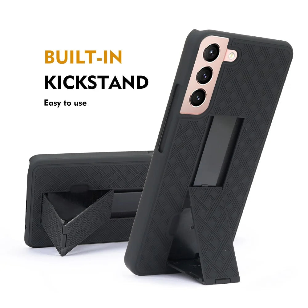 Screen Sliding Cover Phone Case for Samsung Galaxy S22 5G, Woven Texture PC + TPU Rotary Clip Kickstand Phone Shell - 3