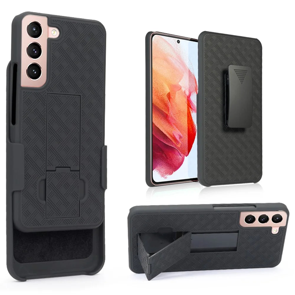 Screen Sliding Cover Phone Case for Samsung Galaxy S22 5G, Woven Texture PC + TPU Rotary Clip Kickstand Phone Shell - 5