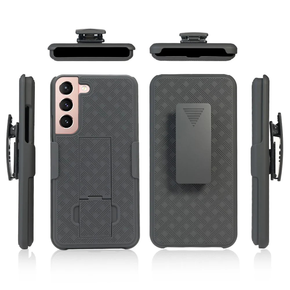 Screen Sliding Cover Phone Case for Samsung Galaxy S22 5G, Woven Texture PC + TPU Rotary Clip Kickstand Phone Shell - 6