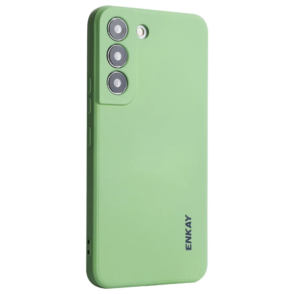 ENKAY HAT PRINCE for Samsung Galaxy S22 5G Solid Color Straight Edge Drop-resistant Cover Liquid Silicone Precise Cutout Flexible Phone Case - Light Green - 1