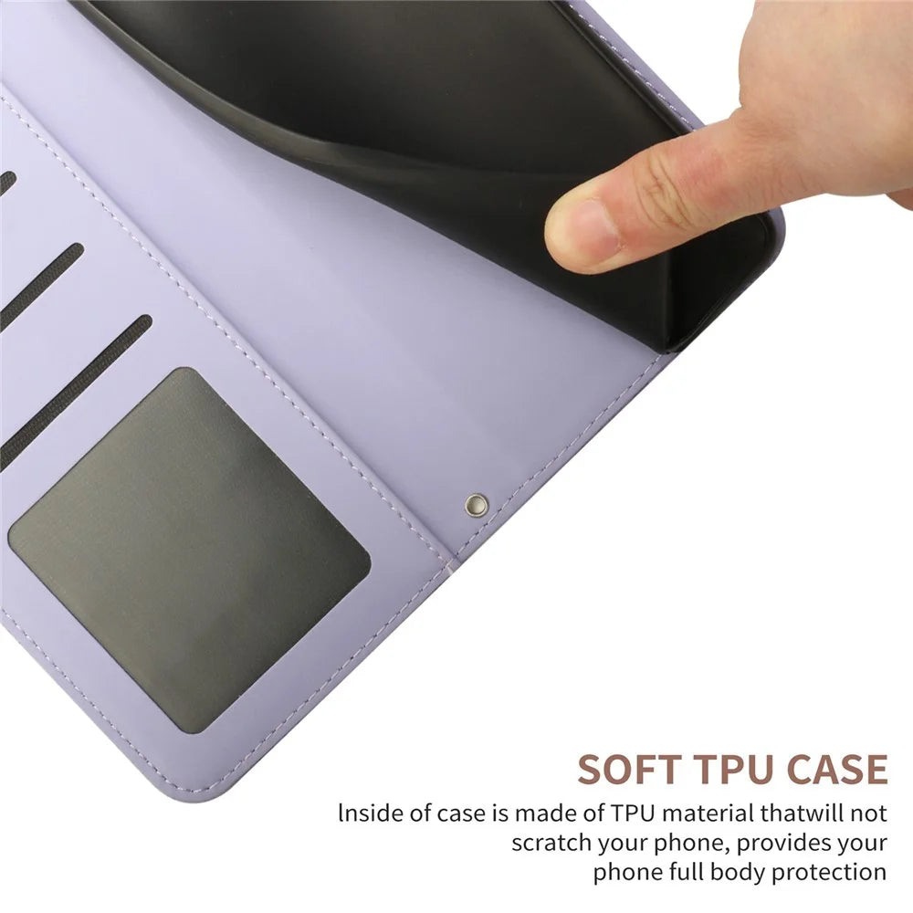 Wallet Phone Case for Samsung Galaxy A03s (166.5mm) PU Leather Cover Butterflies Imprint Anti-fall Stand Case with Strap - Purple - 3