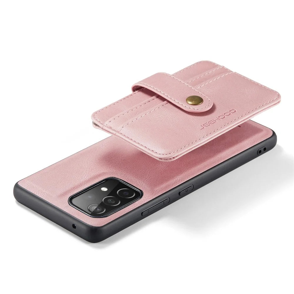 JEEHOOD for Samsung Galaxy A52 4G/5G/A52s 5G Leather Coated TPU Cover Anti-scratch Well-protected Detachable 2-in-1 Wallet RFID Blocking Phone Case - Pink - 3