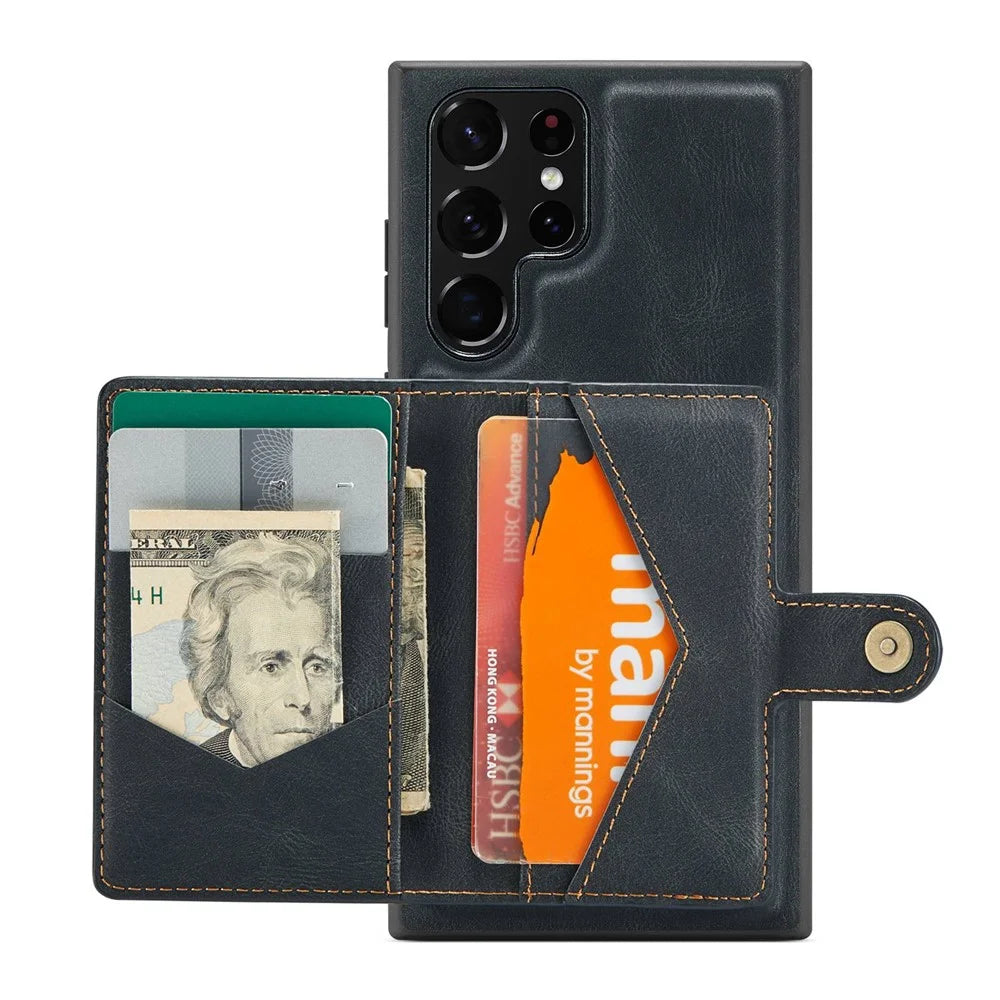 JEEHOOD For Samsung Galaxy S22 Ultra 5G Detachable Leather Coated TPU Case Wallet Kickstand Drop-proof Phone Cover - Black - 2