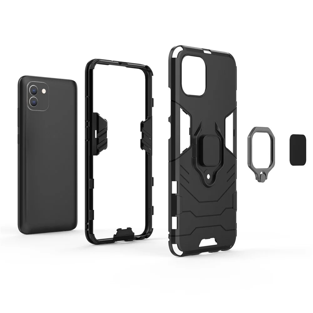 For Samsung Galaxy A03 (166.5mm) TPU+PC Shockproof Protection Case Military Grade Armor Ring Holder Back Cover - Black - 5