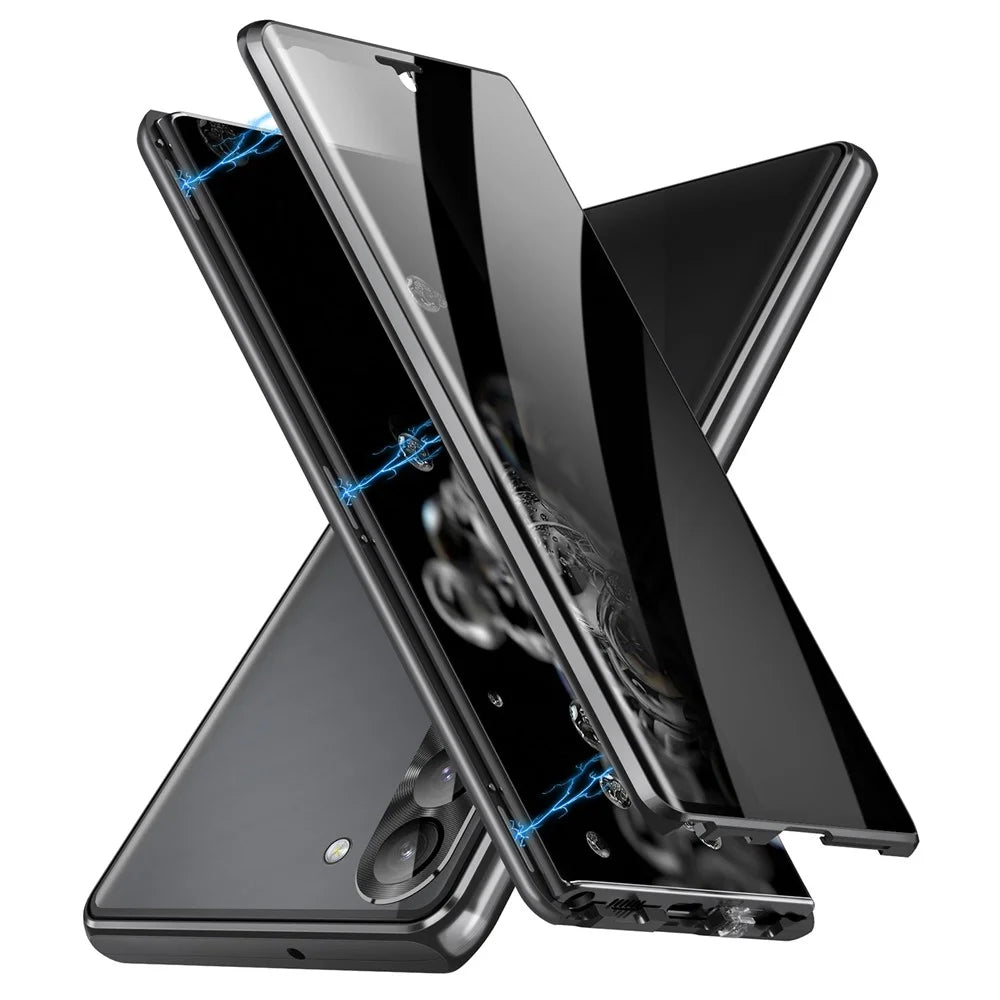 For Samsung Galaxy S23 Case Magnetic Adsorption Phone Cover with Anti-Peep Dual Sided Tempered Glass - Black - 1