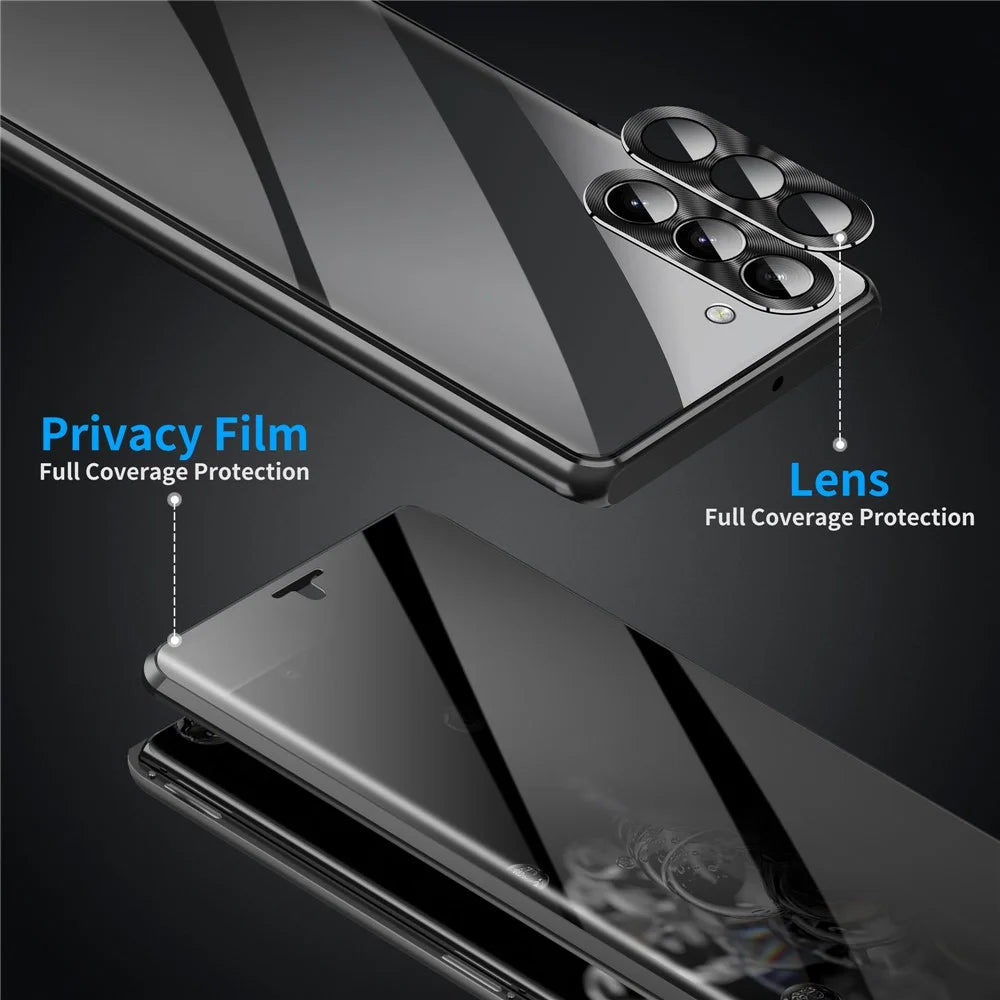 For Samsung Galaxy S23 Case Magnetic Adsorption Phone Cover with Anti-Peep Dual Sided Tempered Glass - Black - 5