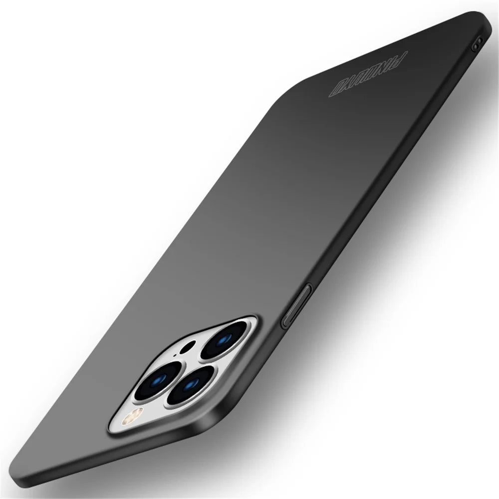 PINWUYO PC Series for iPhone 13 Pro Max 6.7 inch Matte Texture Phone Cover with Magnetic Ring Holder - Black - 1